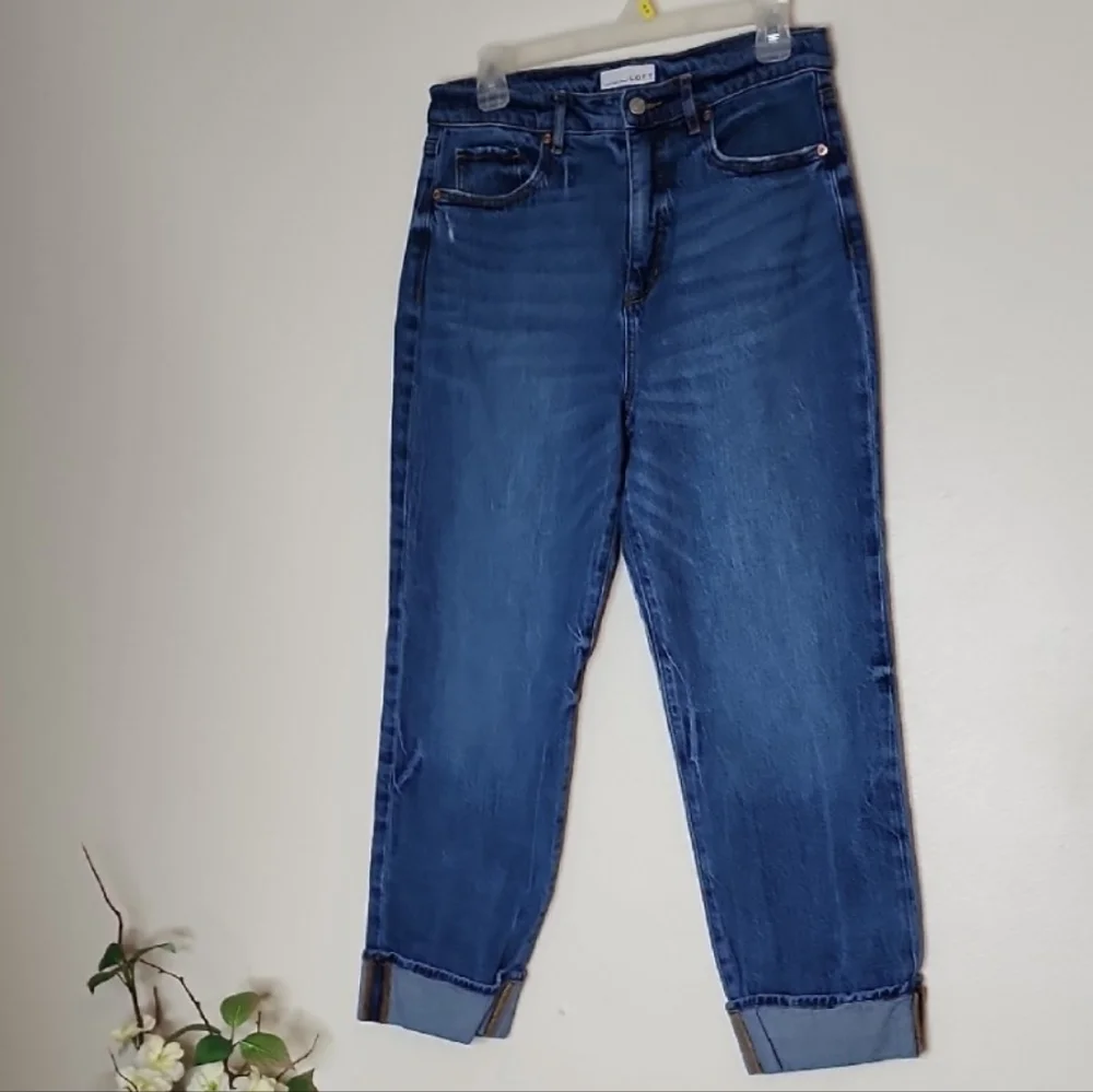 LOFT The Straight Cuffed Medium Blue Women's Jeans High Waist Summer Preppy - Picture 11 of 16